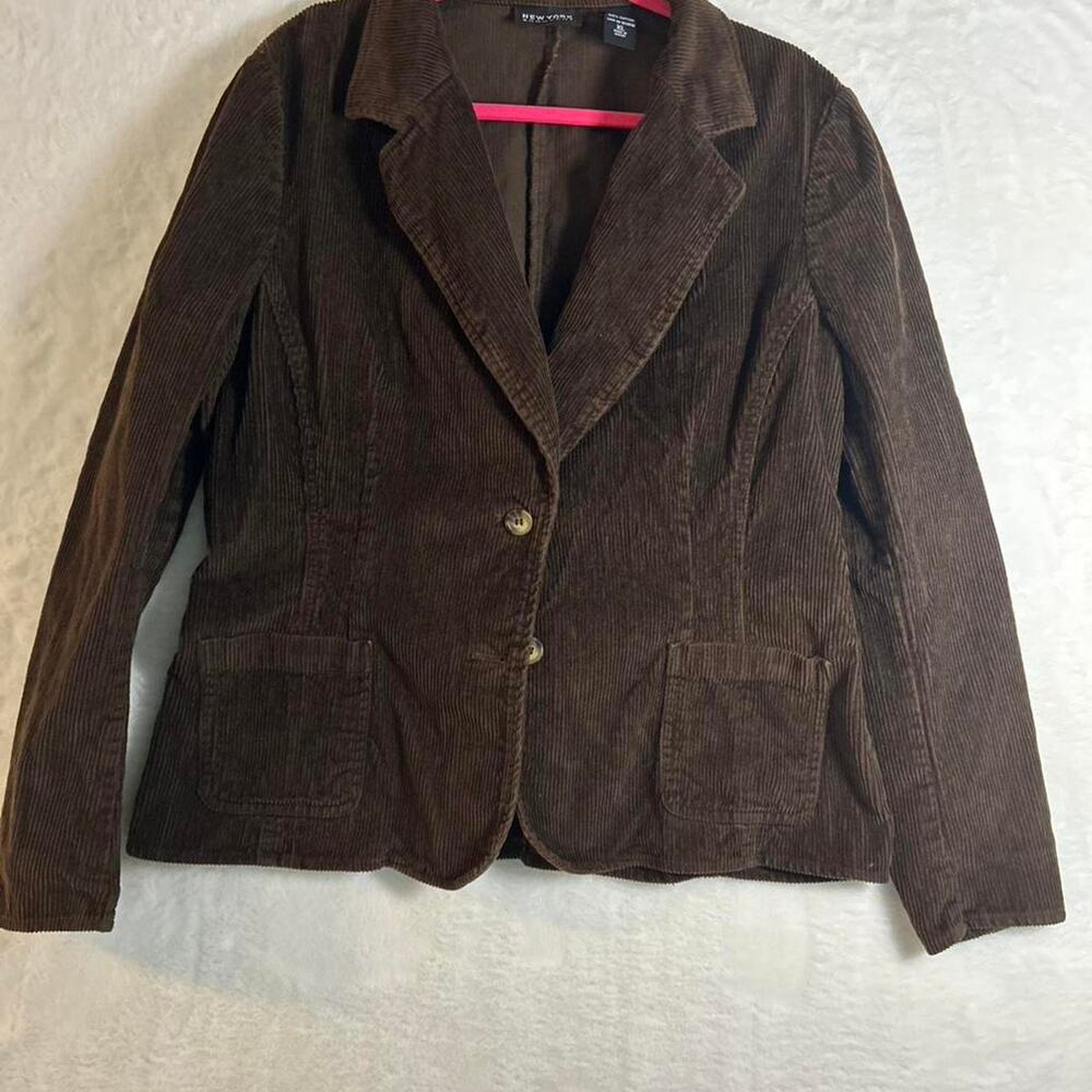 New York & Company Brown Corduroy Blazer Jacket Womens XL Cotton 2 Button Pocket